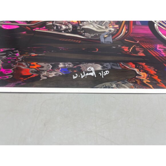 LE GM Harley Davidson motorcycle print artwork signed 7/50 water 16x12" READ - Picture 3 of 7
